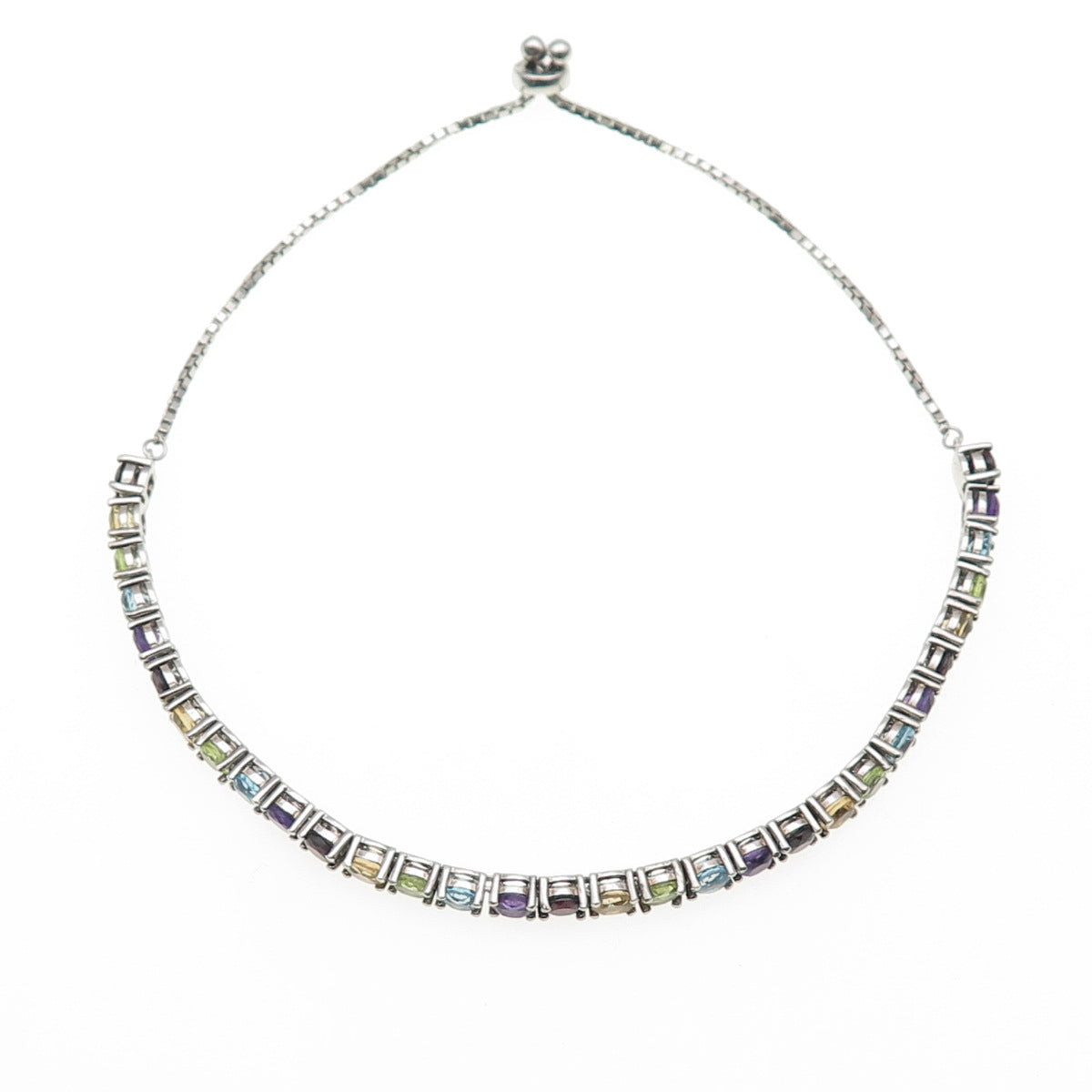 925 Sterling Topaz Amethyst Garnet Citrine & Peridot Adjustable Bracelet 6-10.5"