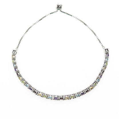 925 Sterling Topaz Amethyst Garnet Citrine & Peridot Adjustable Bracelet 6-10.5"