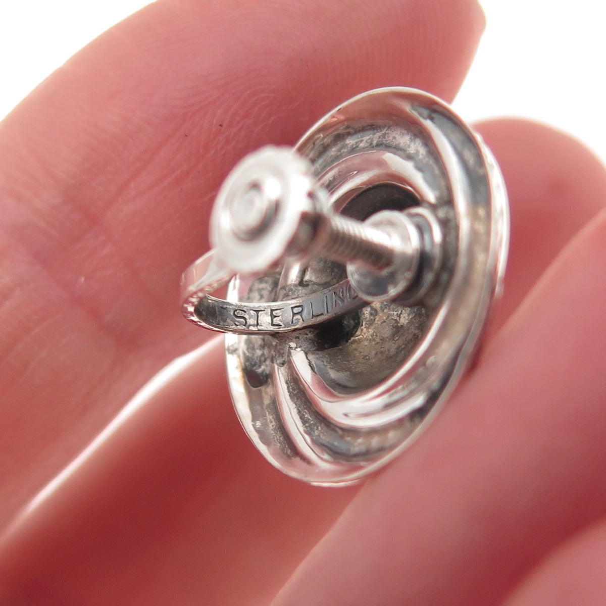 925 Sterling Silver Antique Art Deco Twisted Nest Oxidized Screw Back Earrings