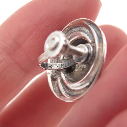 925 Sterling Silver Antique Art Deco Twisted Nest Oxidized Screw Back Earrings
