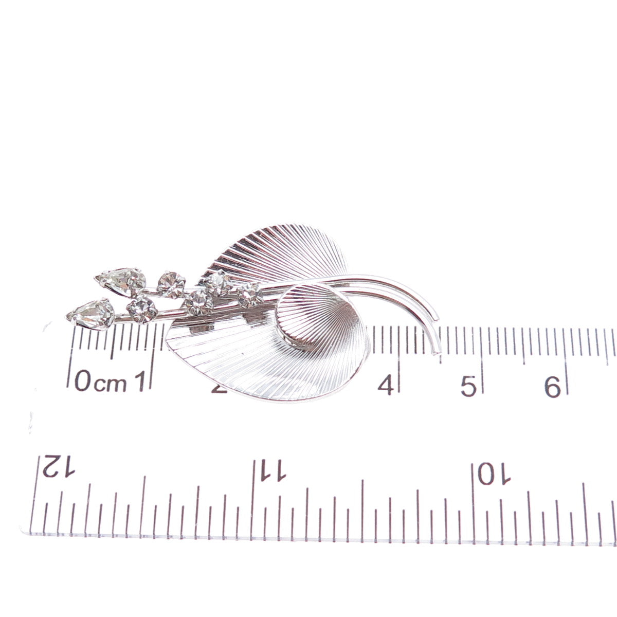 CARL ART 925 Sterling Silver Vintage Rhinestone Floral Leaf Pin Brooch