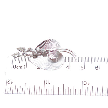 CARL ART 925 Sterling Silver Vintage Rhinestone Floral Leaf Pin Brooch