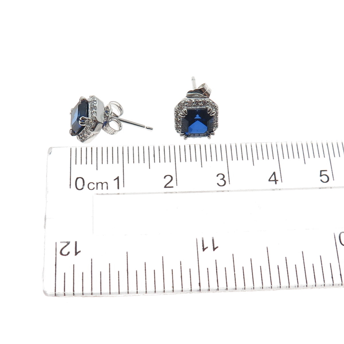925 Sterling Silver Lab-Created Sapphire & C Z Stud Earrings