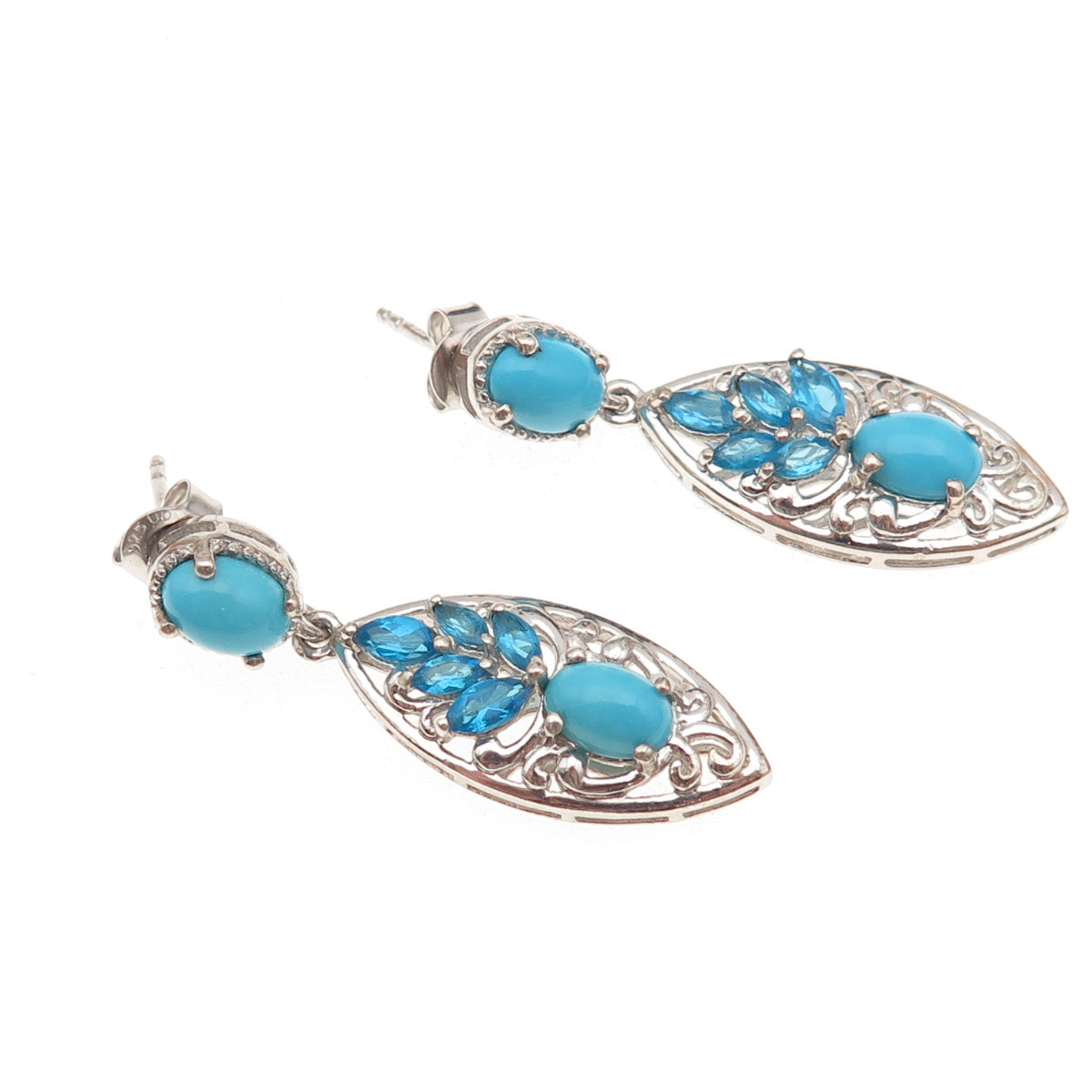 Chuck Clemency 925 Sterling Silver Real Turquoise & Apatite Dangle Earrings