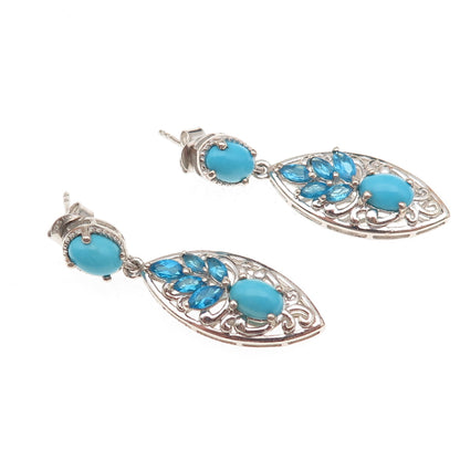 Chuck Clemency 925 Sterling Silver Real Turquoise & Apatite Dangle Earrings