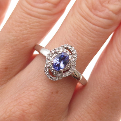Chuck Clemency 925 Sterling Silver Real Tanzanite & White Topaz Ring Size 8