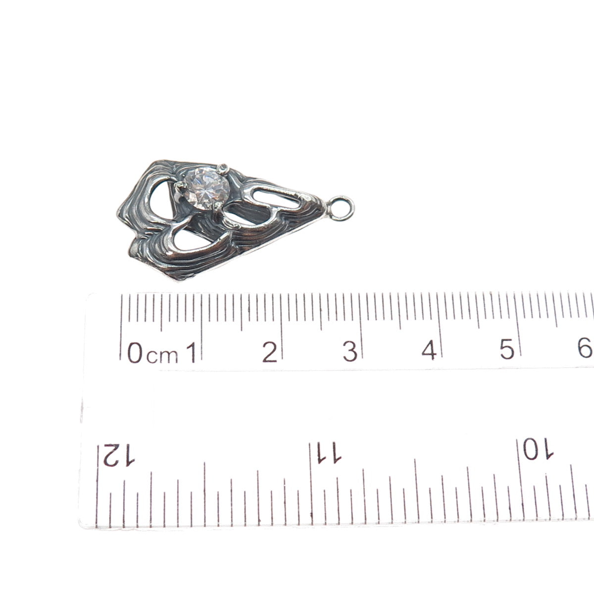 925 Sterling Silver Vintage Round-Cut C Z Modernist Oxidized Charm Pendant