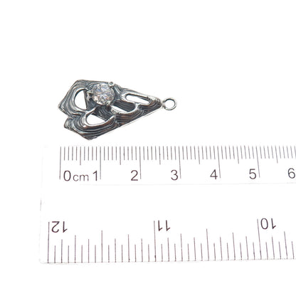925 Sterling Silver Vintage Round-Cut C Z Modernist Oxidized Charm Pendant