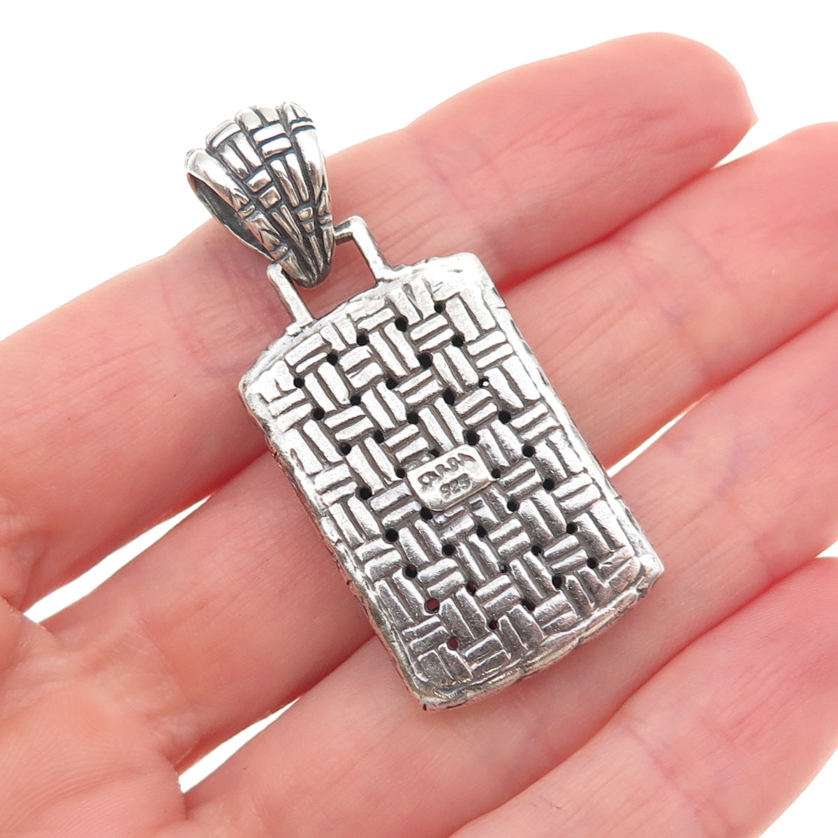 Sarda 925 Sterling Silver Vintage Woven Oxidized Charm Pendant