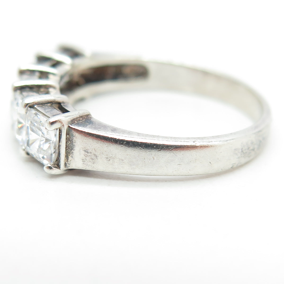 925 Sterling Silver Vintage Princess-Cut Shaped C Z Ring Size 9