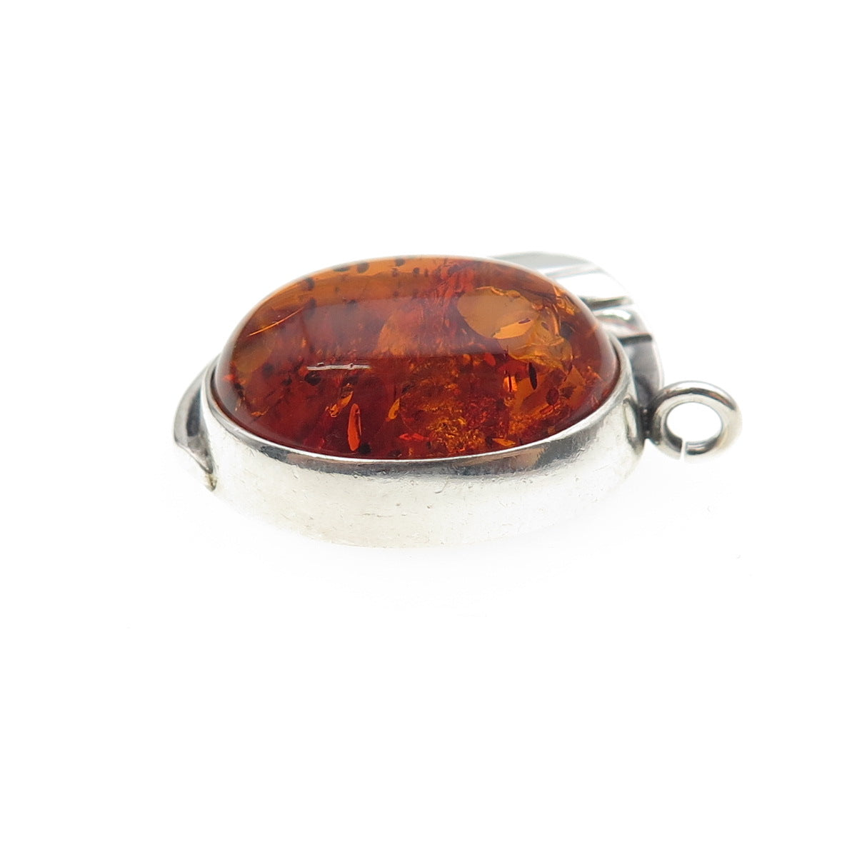 925 Sterling Silver Vintage Real Amber Modernist Floral Oxidized Charm Pendant