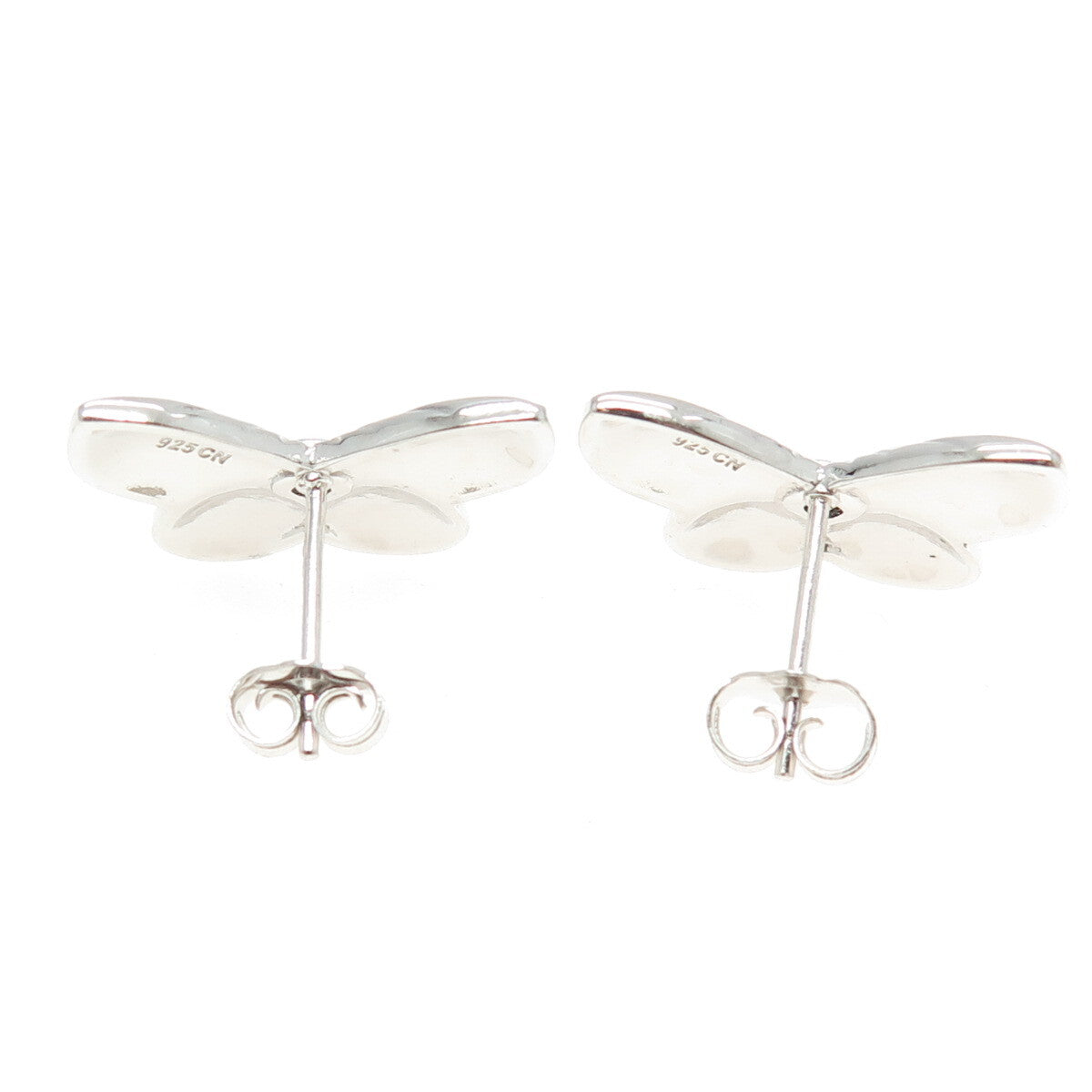 925 Sterling Silver Black C Z Butterfly Ribbed Stud Earrings