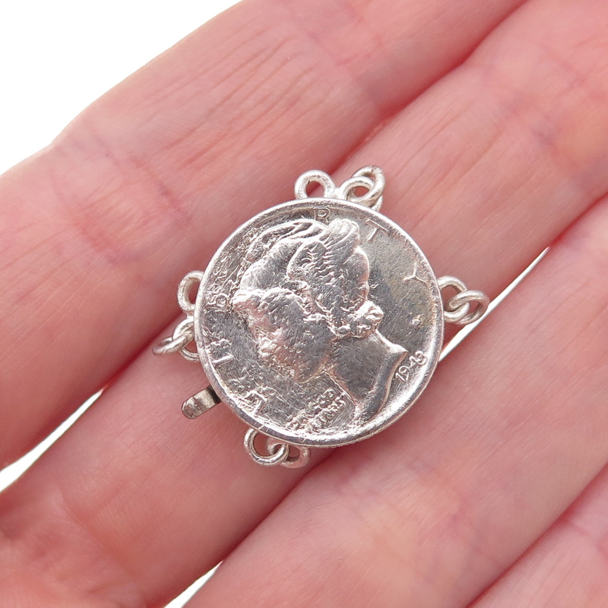 900 Silver Antique 1943 US Mercury Dime Coin Bracelet / Necklace Box Lock Clasp