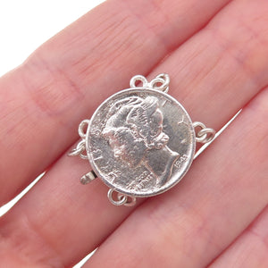 900 Silver Antique 1943 US Mercury Dime Coin Bracelet / Necklace Box Lock Clasp
