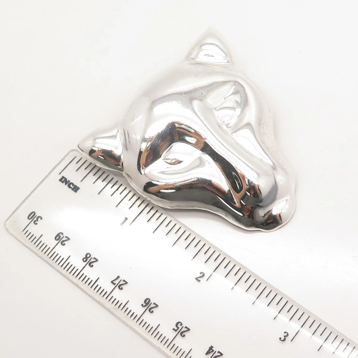 925 Sterling Silver Vintage Mexico Leopard Face Pin Brooch / Pendant
