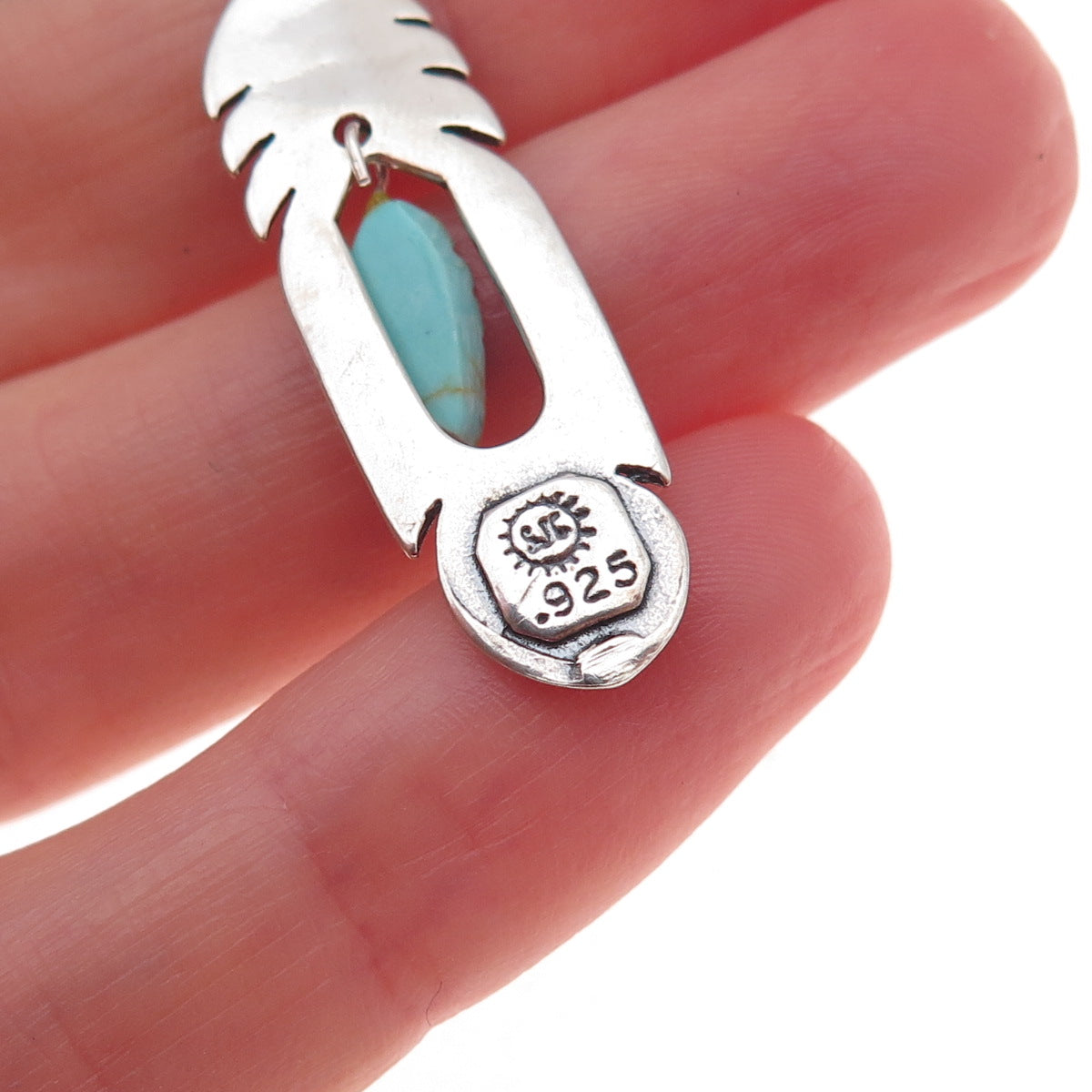 Sundancer Sterling Silver Vintage Southwestern Turquoise Bear & Feather Pendant