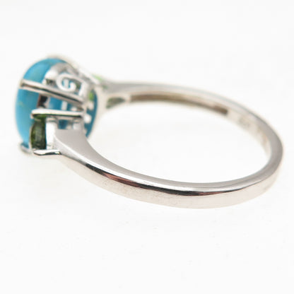 Chuck Clemency 925 Sterling Silver Real Turquoise & Peridot Ring Size 8.25