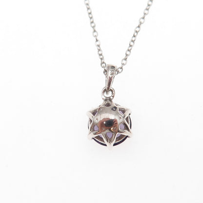 925 Sterling Silver Round-Cut Purple C Z Cable Chain Necklace 18"