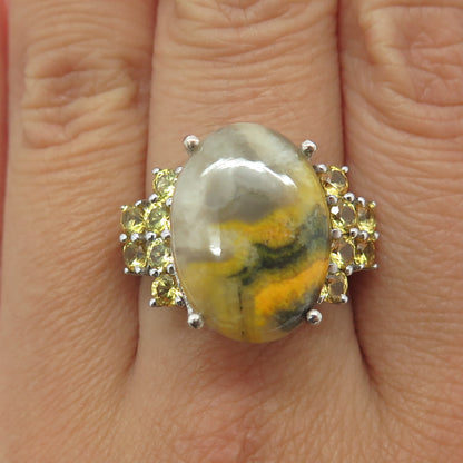 CHUCK CLEMENCY 925 Sterling Silver Real Agate & Citrine Ring Size 8.25