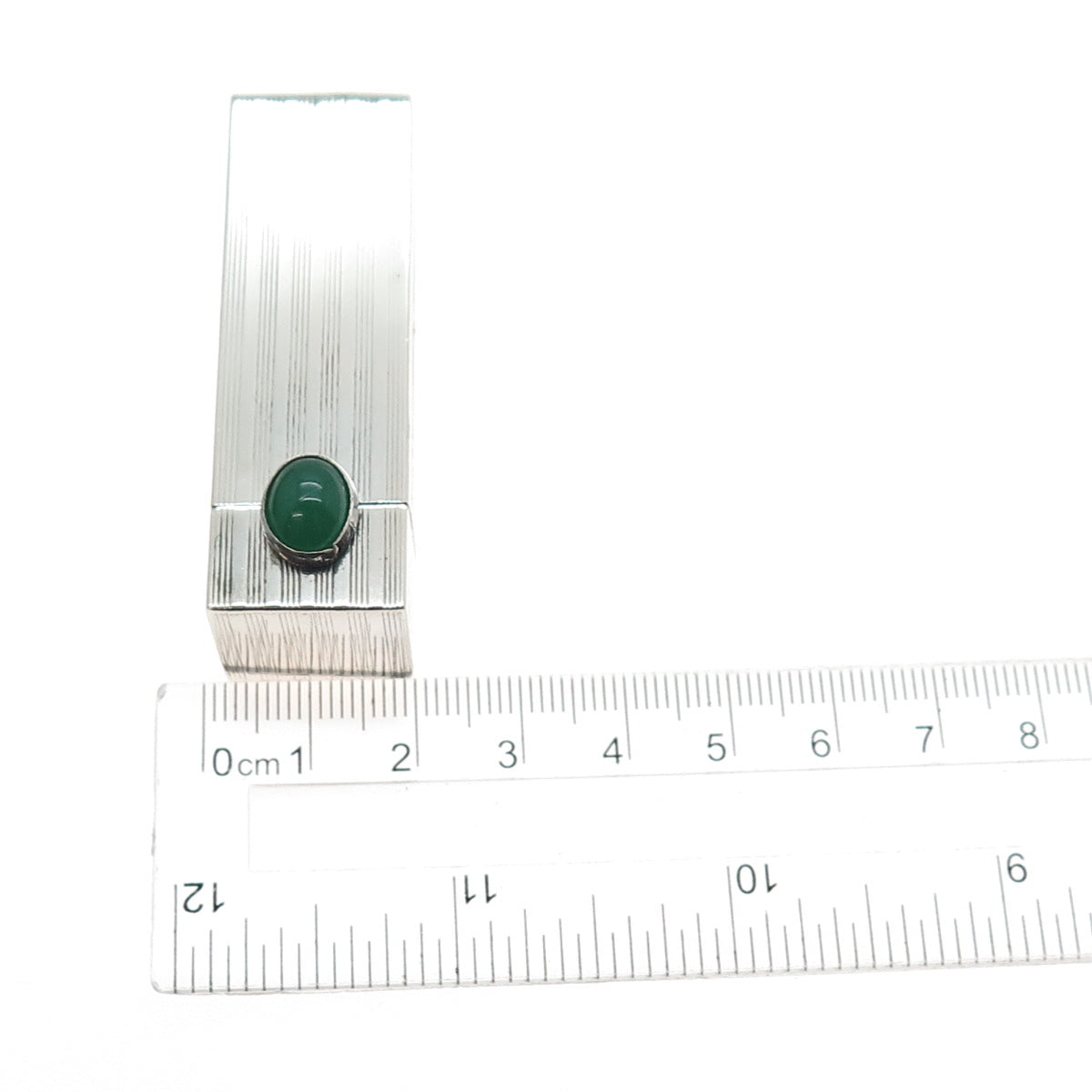 800 Silver Antique Art Deco Italy Real Green Onyx Tube Slide Lipstick Case