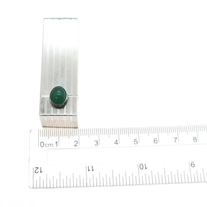 800 Silver Antique Art Deco Italy Real Green Onyx Tube Slide Lipstick Case
