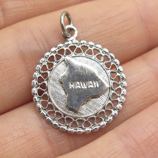 FRENCH & FRANKLIN 925 Sterling Silver Vintage Hawaii Map Round Charm Pendant