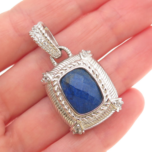 Judith Ripka 925 Sterling Silver Real Lapis & Round-Cut C Z Charm Pendant