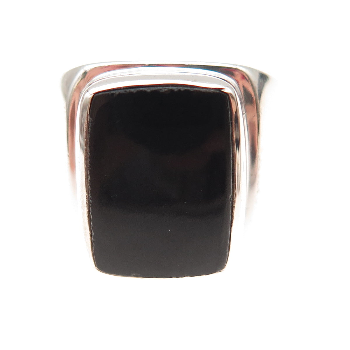 925 Sterling Silver Vintage Real Black Onyx Modernist Ring Size 12.25
