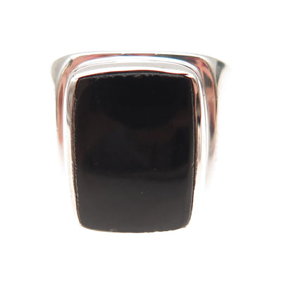 925 Sterling Silver Vintage Real Black Onyx Modernist Ring Size 12.25
