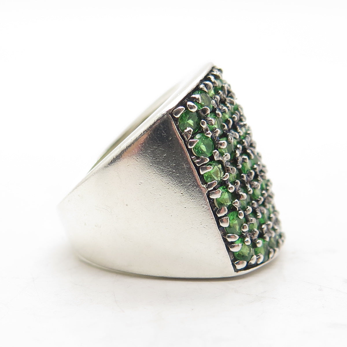 925 Sterling Silver Real Round-Cut Chrome Diopside Cluster Wide Ring Size 6.25