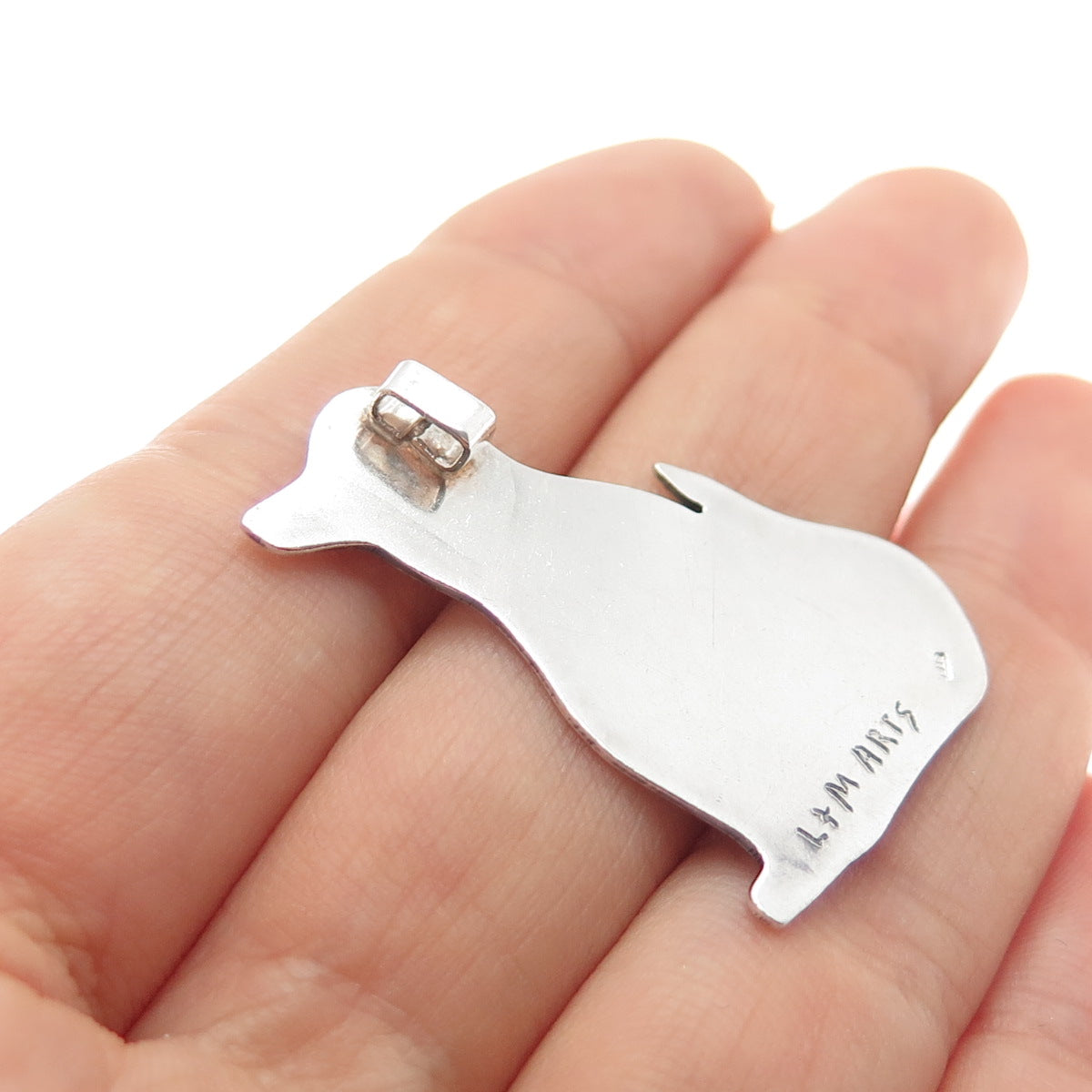 L+M ARIS 925 Sterling Silver Vintage Modernist Dog Slide Pendant