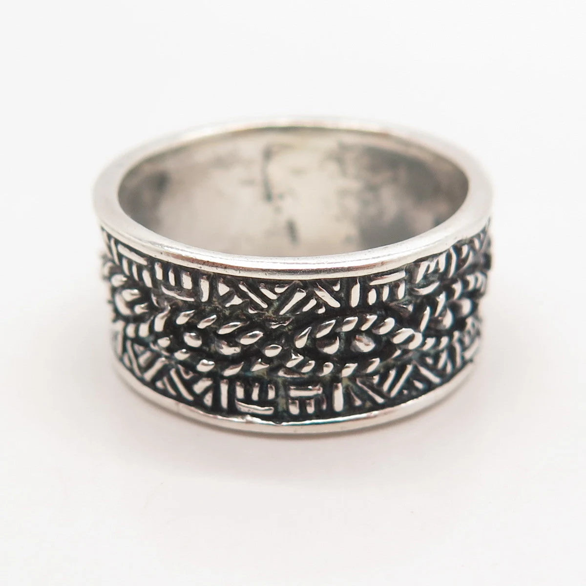 925 Sterling Silver Vintage Ethnic Band Ring Size 8.75