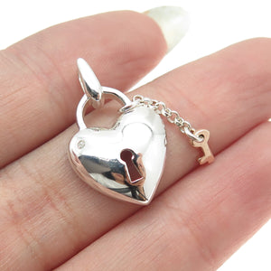CHATEAU D'ARGENT 925 Sterling Silver 2-Tone Real Diamond Heart Key Pendant