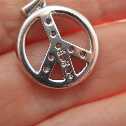 SAI 925 Sterling Silver Round-Cut C Z Peace Symbol Minimalist Charm Pendant
