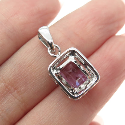 925 Sterling Silver Real White Diamond & Amethyst Gemstone Pendant