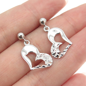 925 Sterling Silver Diamond-Cut Heart Dangle Earrings