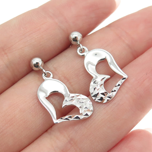 925 Sterling Silver Diamond-Cut Heart Dangle Earrings