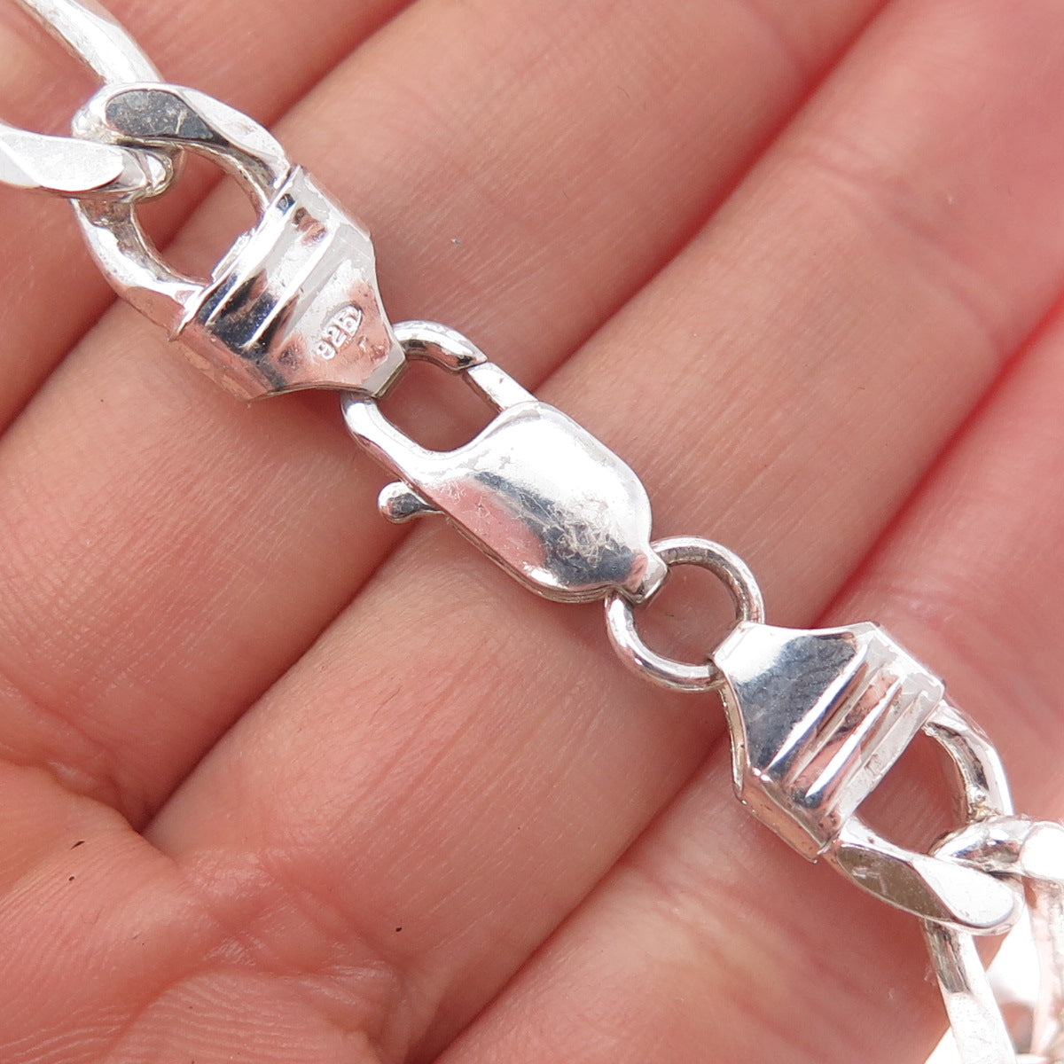 HAN 925 Sterling Silver Vintage Italy Figaro Link Bracelet 8.75"