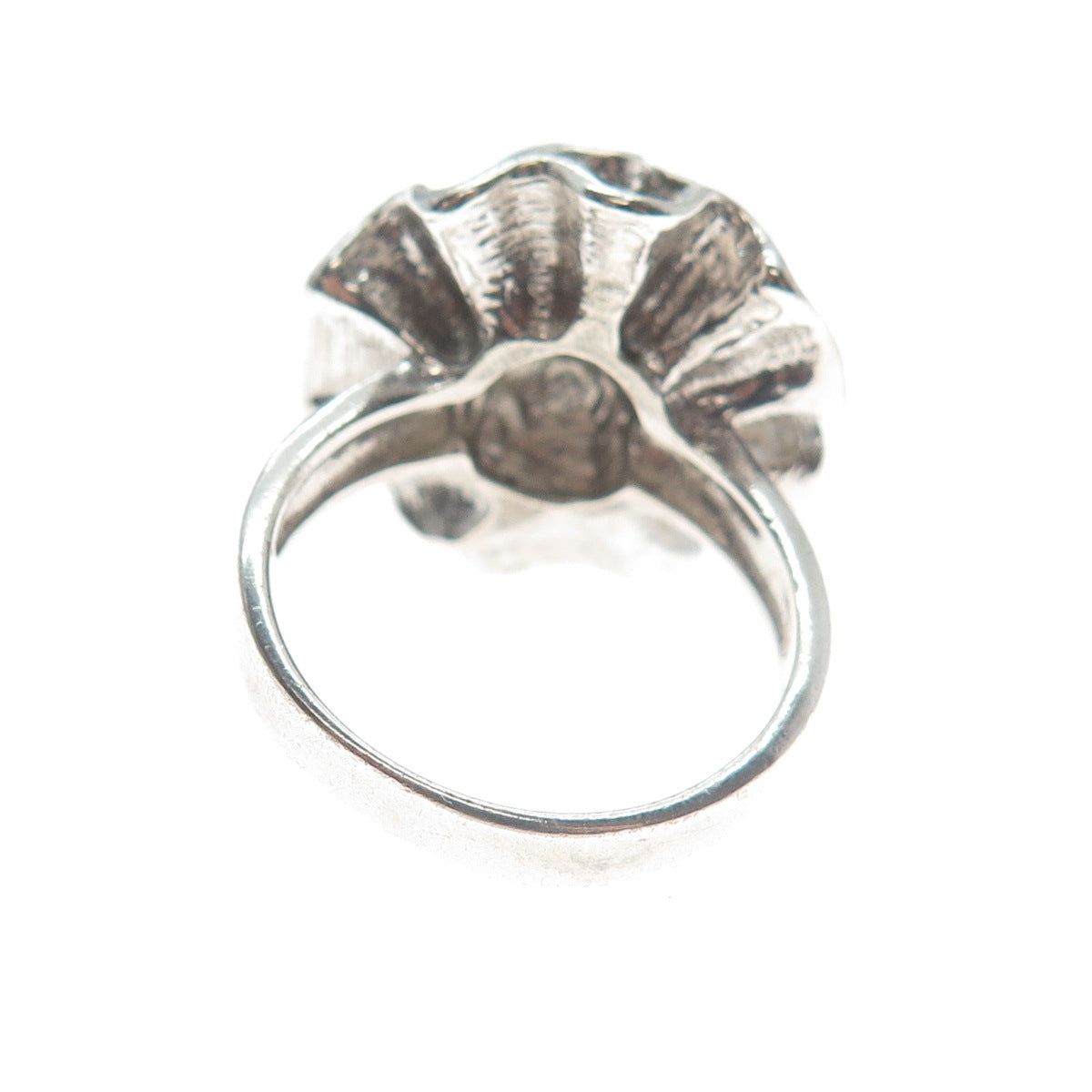 925 Sterling Silver Vintage Modernist Swirl Flower Oxidized Ring Size 9.25