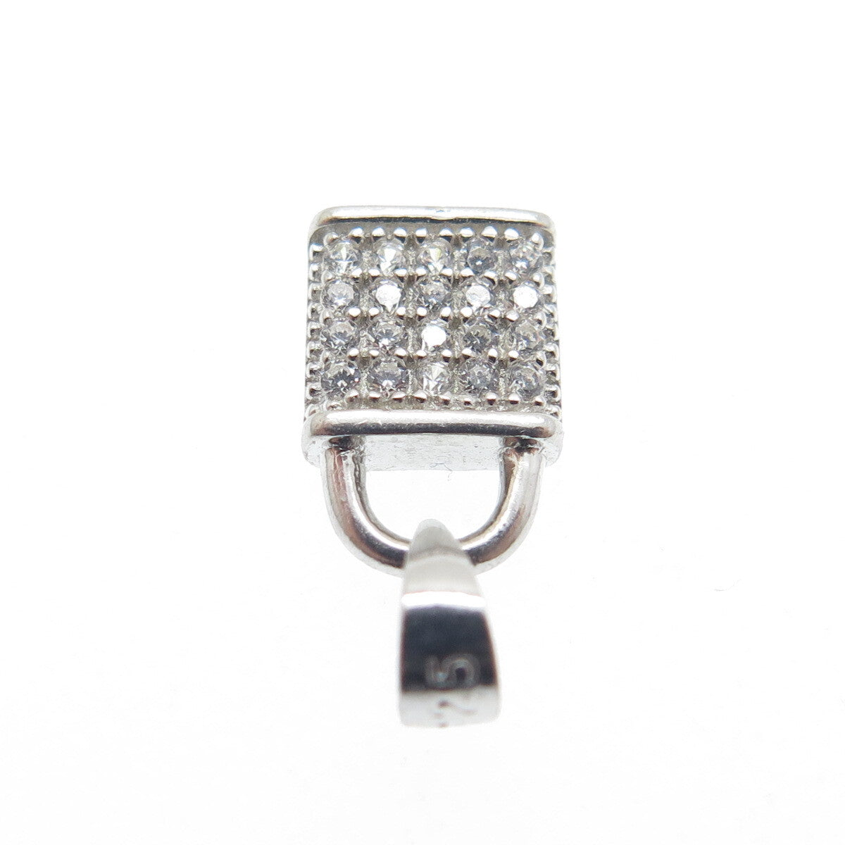 HAN 925 Sterling Silver Round-Cut C Z Lock Minimalist Charm Pendant
