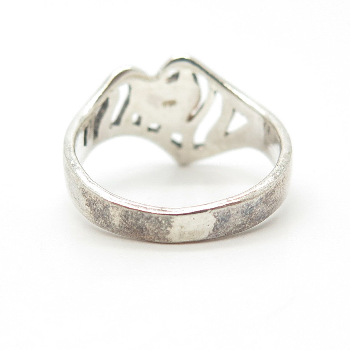 925 Sterling Silver Vintage Modernist Heart Ring Size 8.5