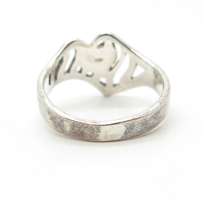 925 Sterling Silver Vintage Modernist Heart Ring Size 8.5