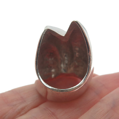 925 Sterling Silver Vintage Mexico Modernist Puffy Flame Ring Size 7.75