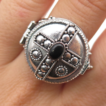 925 Sterling Silver Vintage Real Black Onyx Cross Oxidized Poison Ring Size 9.75