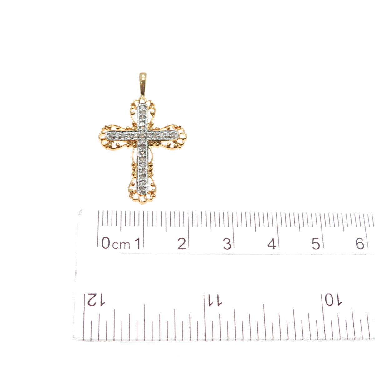 ROSS SIMONS 925 Sterling Silver Gold Plated Real Diamond Cross Charm Pendant