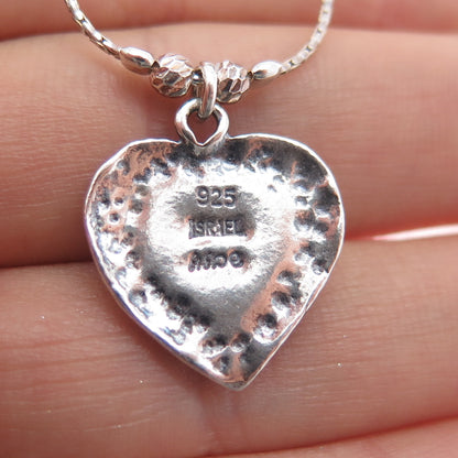 DIDAE 925 Sterling Silver Vintage Israel Real Opal Heart Chain Necklace 18"