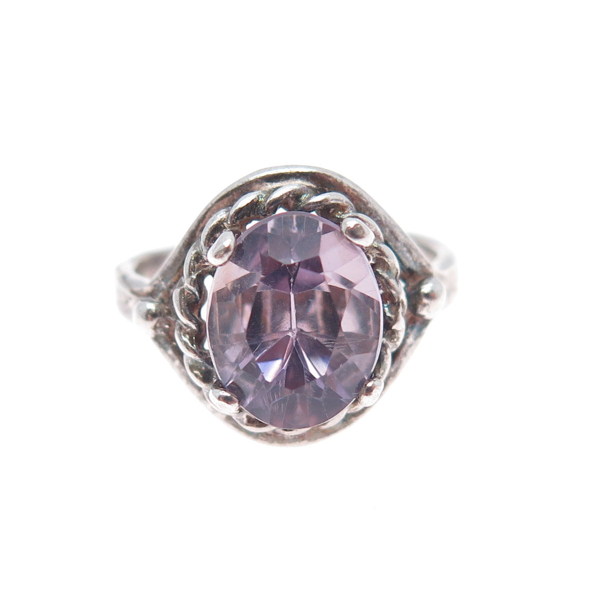 925 Sterling Silver Vintage Real Amethyst Oxidized Ring Size 5