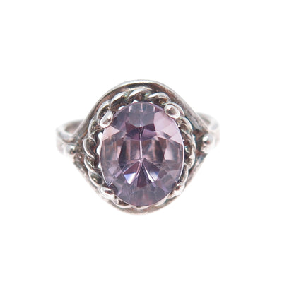 925 Sterling Silver Vintage Real Amethyst Oxidized Ring Size 5