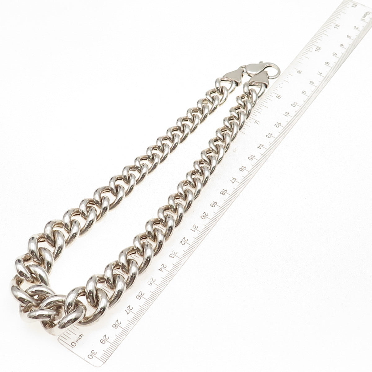 925 Sterling Silver Vintage Graduated Hollow Cuban Chain Necklace 18"