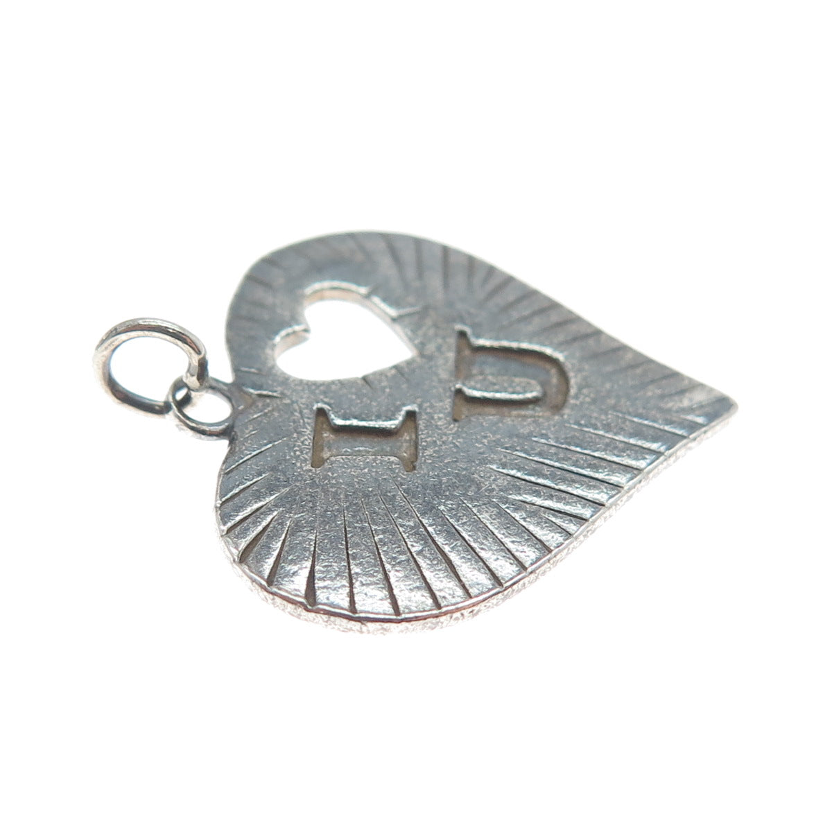 925 Sterling Silver Vintage I Love You Heart Oxidized Charm Pendant